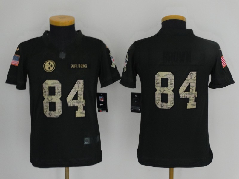 NFL Pittsburgh Steelers #84 Brown Salute to Service Black Kids Jersey