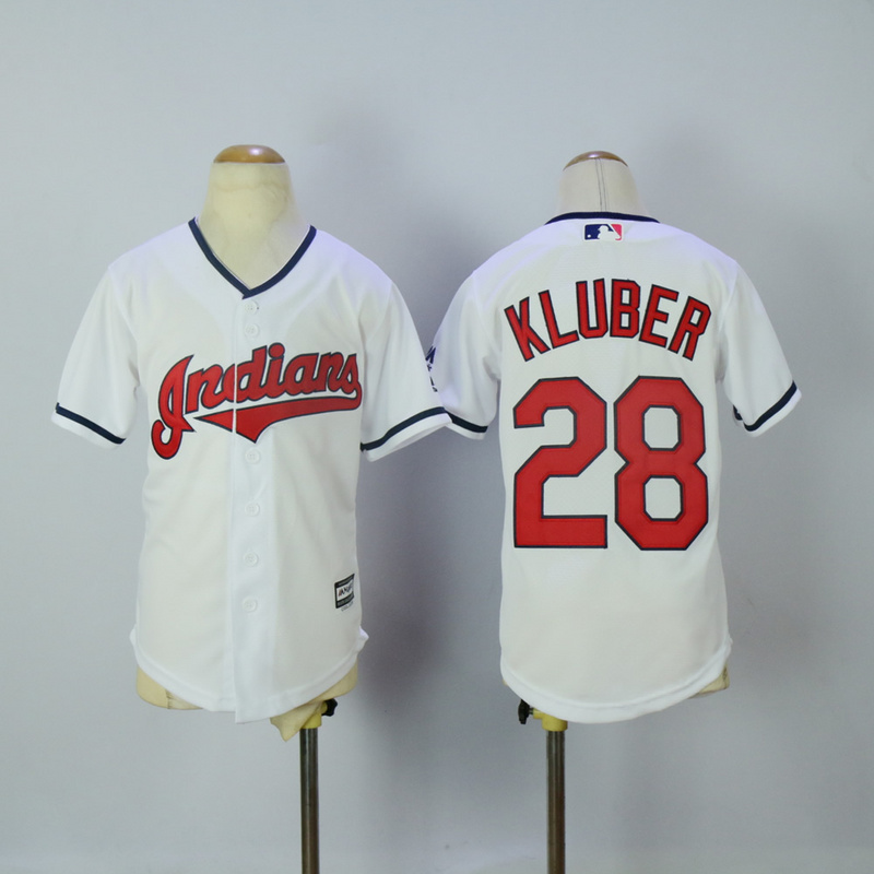 MLB Cleveland Indians #28 Kluber White Kids Jersey