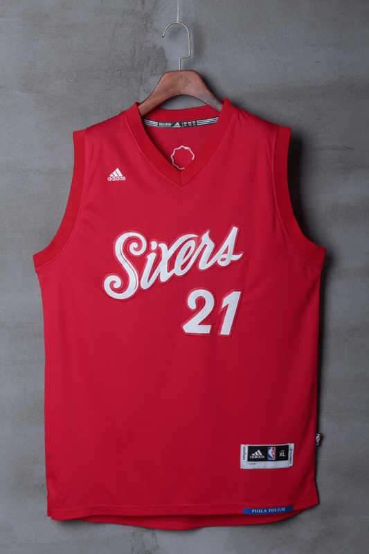 NBA Philadelphia 76ers #21 Embiid Red Christmas Jersey