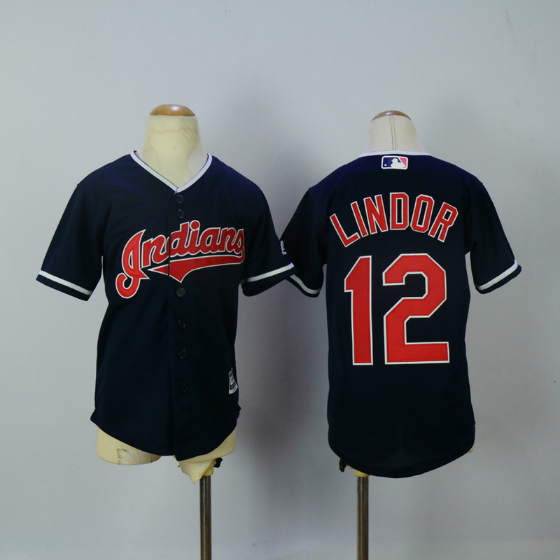 MLB Cleveland Indians #12 Lindor Kids Blue Jersey