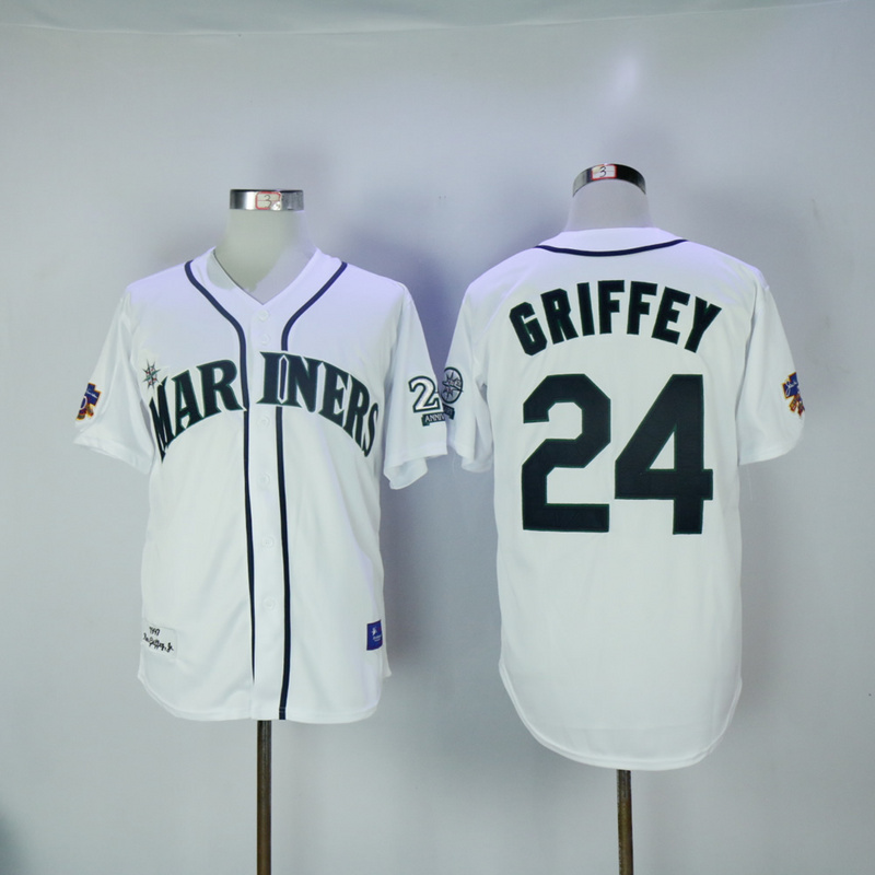 MLB Seattle Mariners #24 Griffey White Throwback Jersey