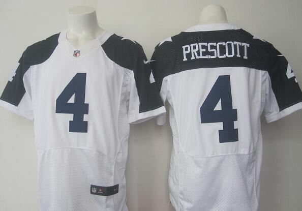 Mens Nike Dallas Cowboys #4 Dak Prescott White Throwback Alternate Stitched NFL Nike Elite Jersey 