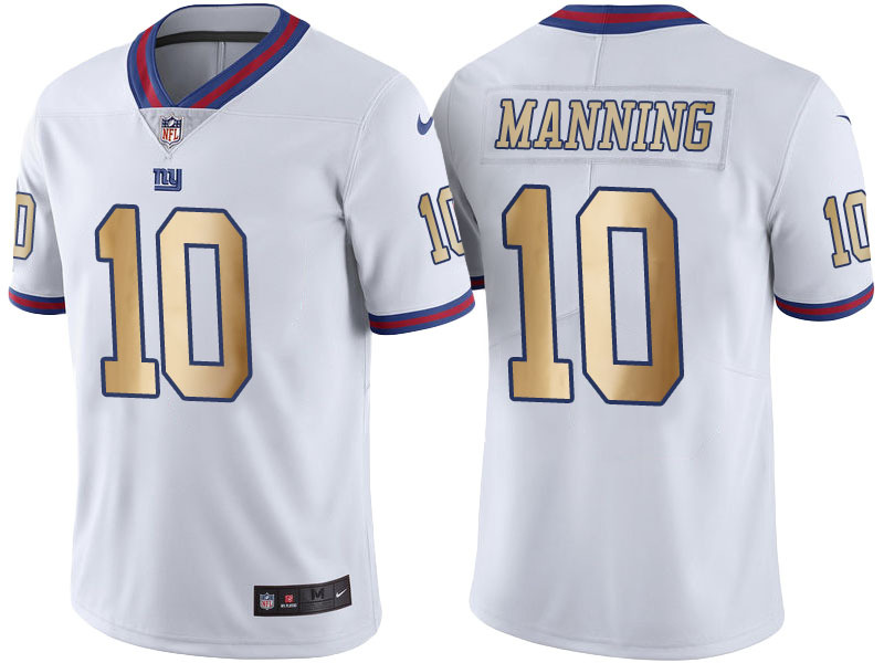 NFL New York Giants #10 Manning White Gold Number Jersey