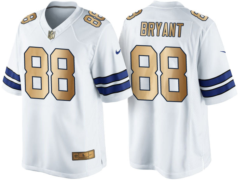 NFL Dallas Cowboys #88 Bryant White Gold Number Jersey