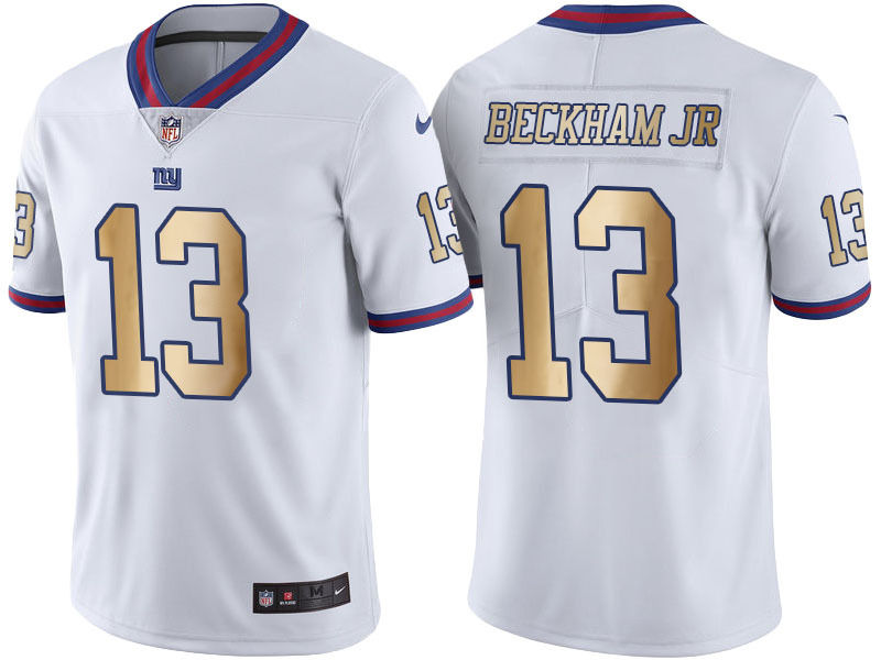 NFL New York Giants #13 Beckham JR White Gold Number Jersey