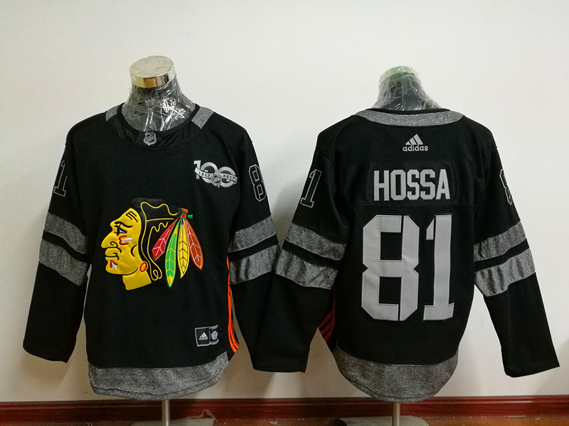 NHL Chicago Blackhawks #81 Hossa 100th Anniversary Black Jersey