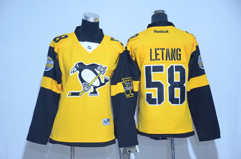 NHL Pittsburgh Penguins #58 Letang Classic Yellow Women Jersey