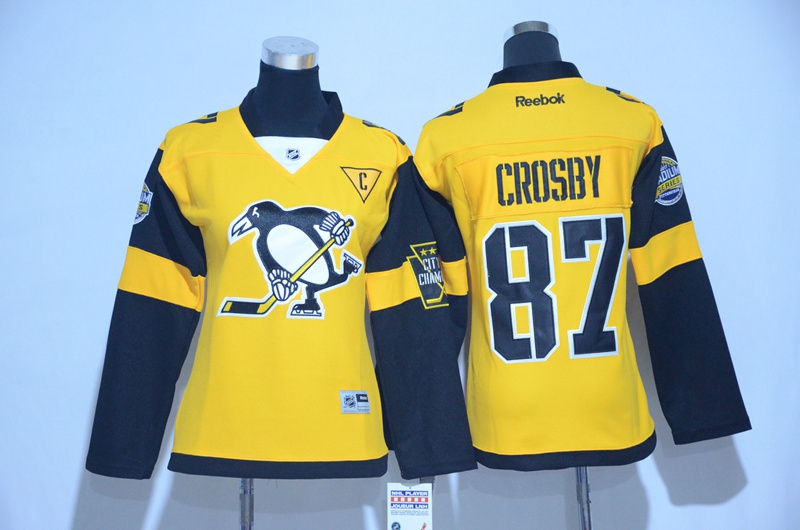 NHL Pittsburgh Penguins #87 Crosby Classic Yellow Women Jersey