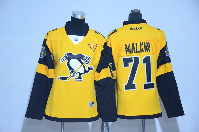 NHL Pittsburgh Penguins #71 Malkin Classic Yellow Women Jersey