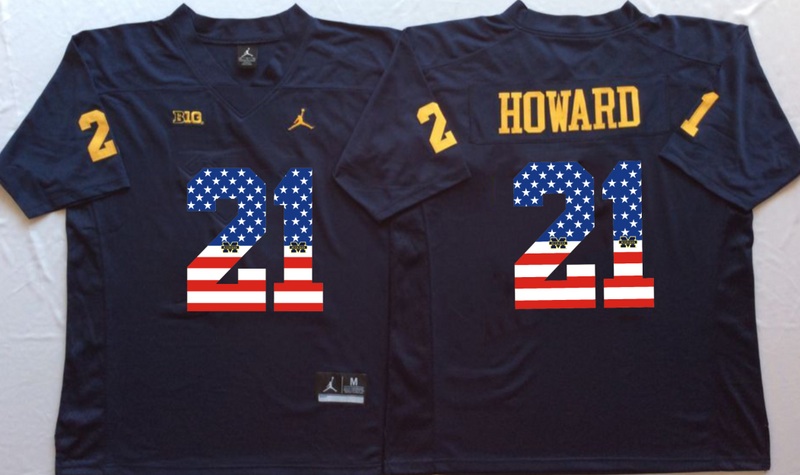NCAA Michigan Wolverines #21 Howard Blue USA Flag Jersey