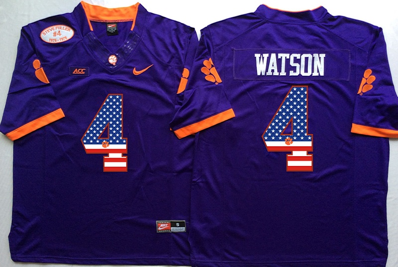 NCAA Clemson Tigers Purple #4 Watson Purple USA Flag Jersey
