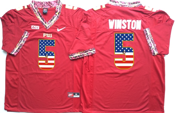 NCAA Florida State Seminoles #5 Winton Red USA Flag Jersey