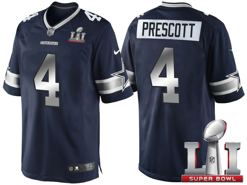 NFL Dallas Cowboys #4 Prescott Blue Grey Number Jersey