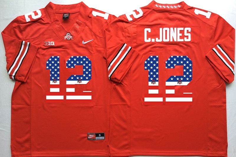 NCAA Ohio State Buckeyes #12 C.Jones Red USA Flag Jersey