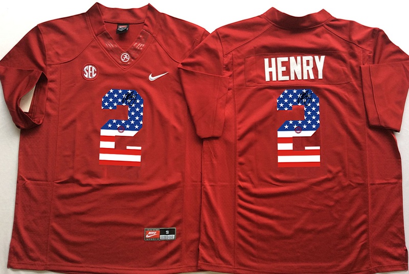 NCAA Alabama Crimson Tide #2 Henry Red USA Flag Jersey
