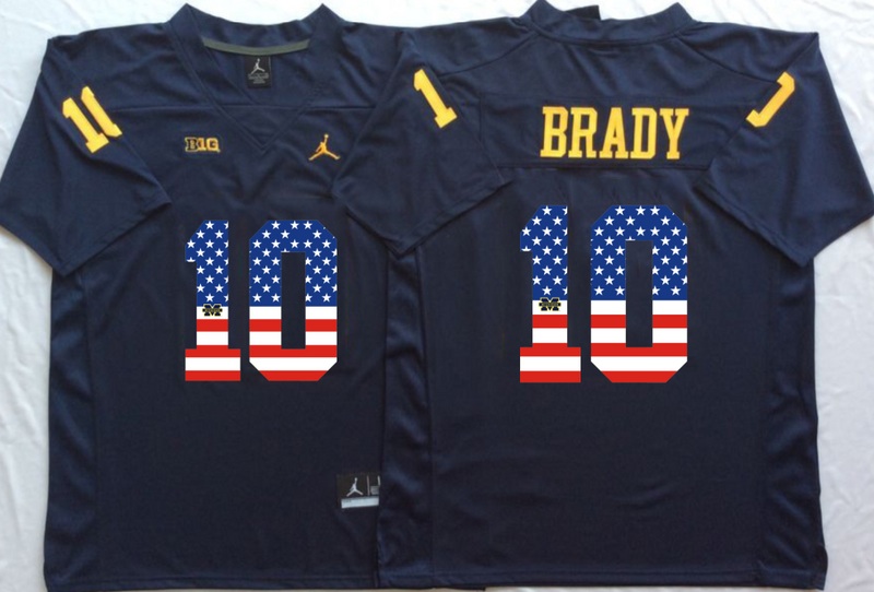 NCAA Michigan Wolverines #10 Brady Blue USA Flag Jersey