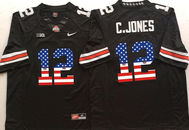 NCAA Ohio State Buckeyes #12 C.Jones Black USA Flag Jersey