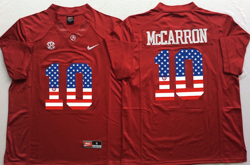 NCAA Alabama Crimson Tide #10 McCarron Red USA Flag Jersey