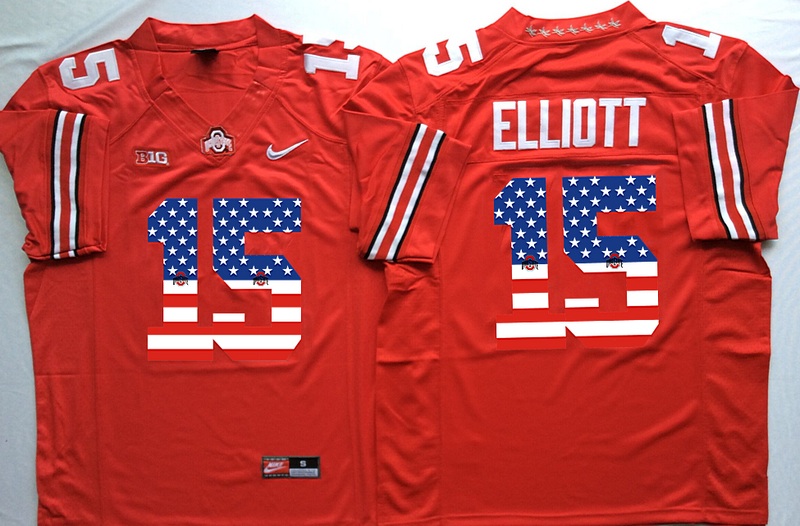 NCAA Ohio State Buckeyes #15 Elliott Red USA Flag Jersey