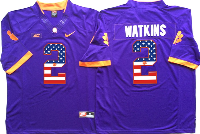 NCAA Clemson Tigers #2 Watkins Purple USA Flag Jersey