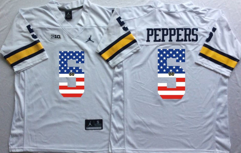NCAA Michigan Wolverines #5 Peppers White USA Flag Jersey