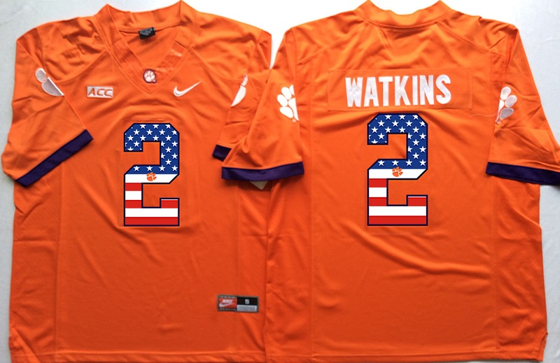 NCAA Clemson Tigers # 2 Watkins Orange USA Flag Jersey