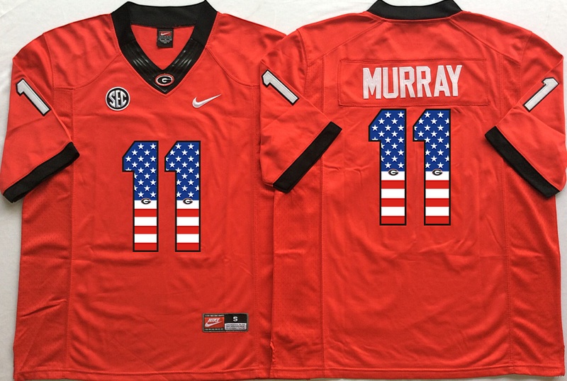 NCAA Georgia Bulldogs #11 Murray Red USA Flag Jersey