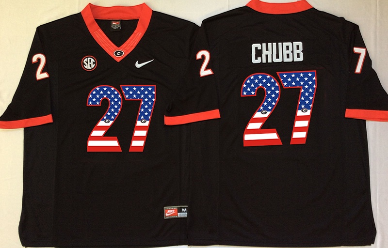 NCAA Georgia Bulldogs #27 Chubb Black USA Flag Jersey