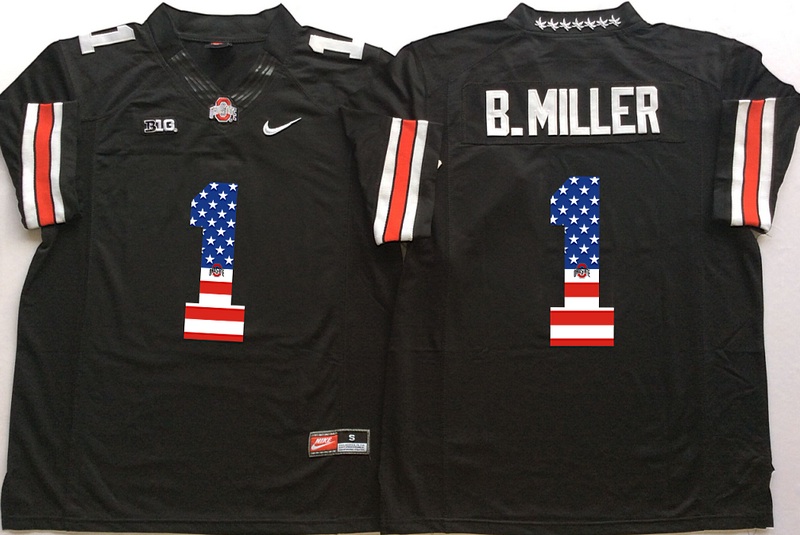 NCAA Ohio State Buckeyes #1 B.Miller Black USA Flag Jersey