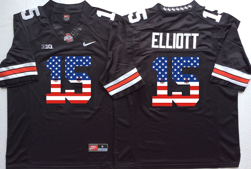 NCAA Ohio State Buckeyes #15 Elliott Black USA Flag Jersey