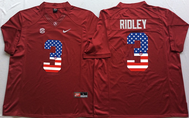 NCAA Alabama Crimson Tide #3 Ridley Red USA Flag Jersey