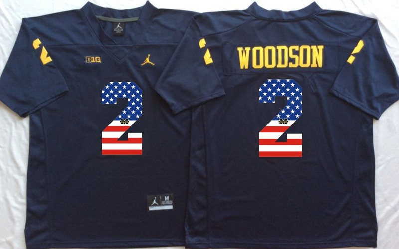 NCAA Michigan Wolverines #2 Woodson Blue USA Flag Jersey