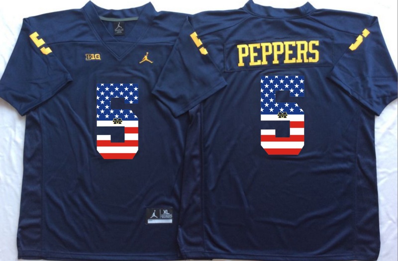 NCAA Michigan Wolverines #5 Peppers Blue USA Flag Jersey