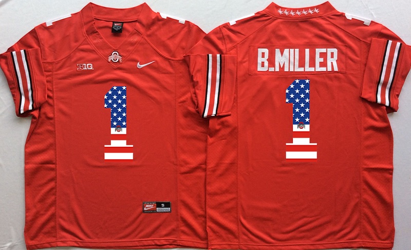 NCAA Ohio State Buckeyes #1 B.Miller Red USA Flag Jersey