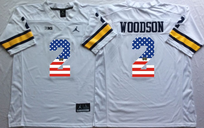 NCAA Michigan Wolverines #2 Woodson White USA Flag Jersey