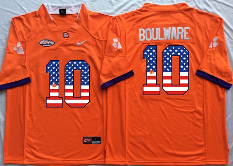 NCAA Clemson Tigers #10 Boulware Orange USA Flag Jersey