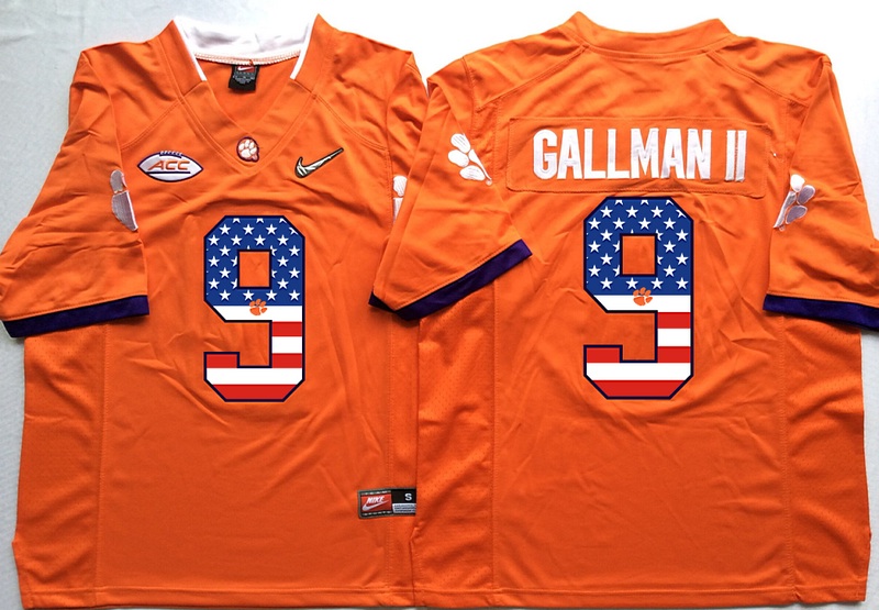 NCAA Clemson Tigers #9 Gallman II Orange USA Flag Jersey