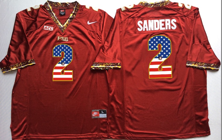 NCAA Florida State Seminoles #2 Sanders Red USA Flag Jersey