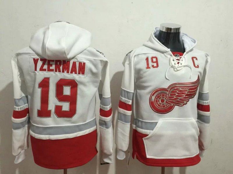 NHL Detroit Red Wings #19 Yzerman White Hoodie