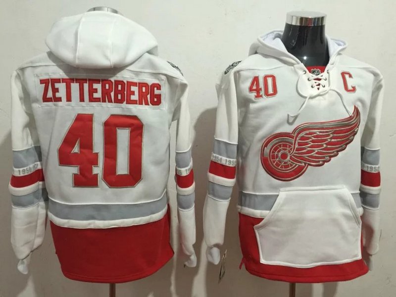 NHL Detroit Red Wings #40 Zetterberg White Hoodie