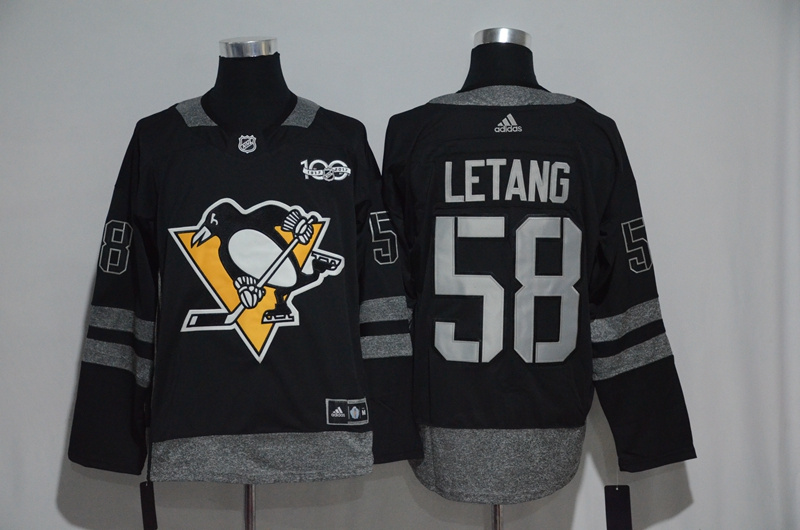NHL Pittsburgh Penguins #58 Letang Black 100th Anniversary Jersey