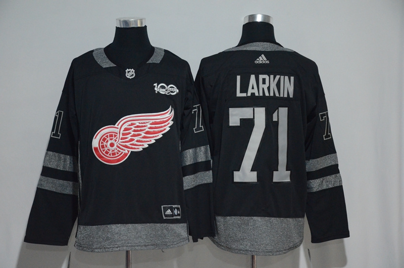 NHL Detroit Red Wings #71 Larkin Black 100th Anniversary Jersey