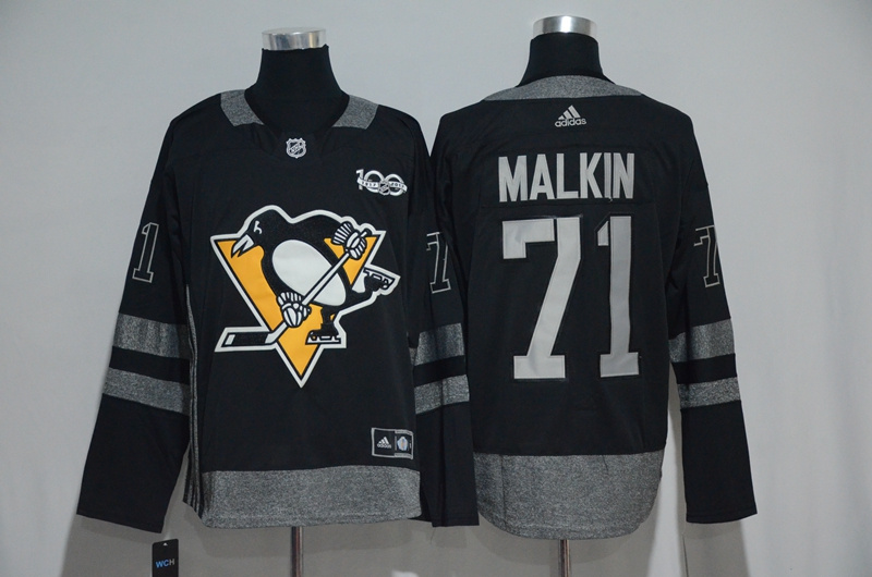 NHL Pittsburgh Penguins #71 Malkin Black 100th Anniversary Jersey