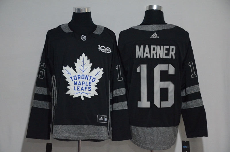 NHL Toronto Maple Leafs #16 Marner Black 100th Anniversary Jersey