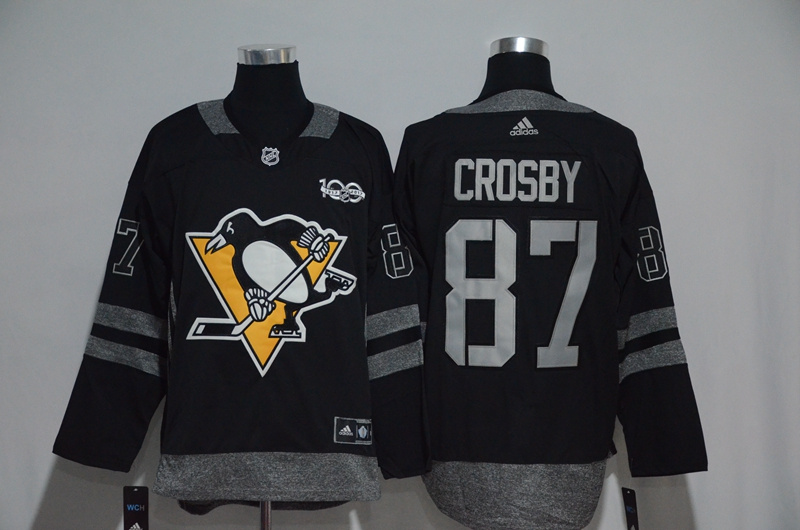 NHL Pittsburgh Penguins #87 Crosby Black 100th Anniversary Jersey