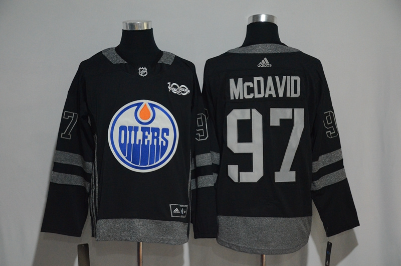 NHL Edmonton Oilers #97 McDavid Black 100th Anniversary Jersey