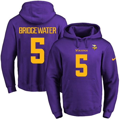 NFL Minnessota Vikings #5 Bridgewater Yellow Number Purple Hoodie