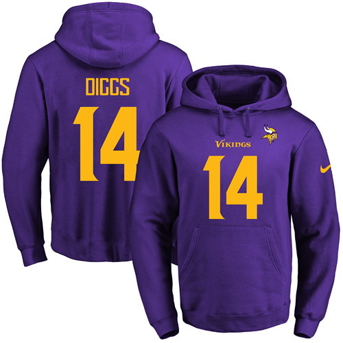 NFL Minnessota Vikings #14 Diggs Yellow Number Purple Hoodie