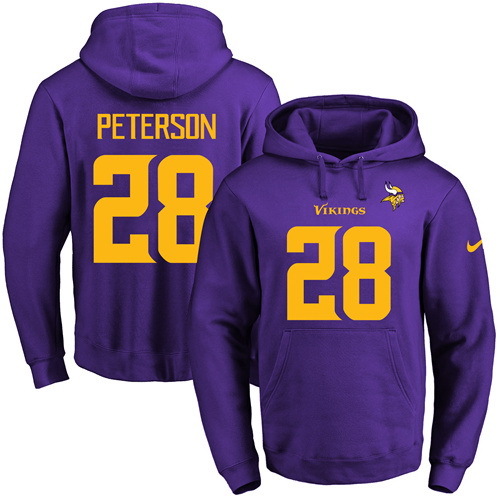 NFL Minnessota Vikings #28 Peterson Yellow Number Purple Hoodie