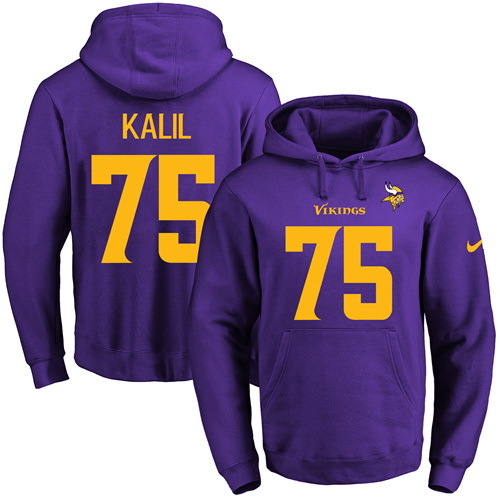 NFL Minnessota Vikings #75 Kalil Yellow Number Purple Hoodie